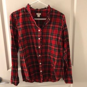 Jcrew factory ruffle neck red plaid shirt